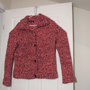 Vintage Evan-Picone Womens Red Speckled Swrater w/Black Buttons, Size: Medium